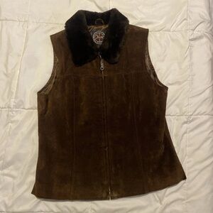Harold's Dark Brown Vest with Black Faux Fur Collar